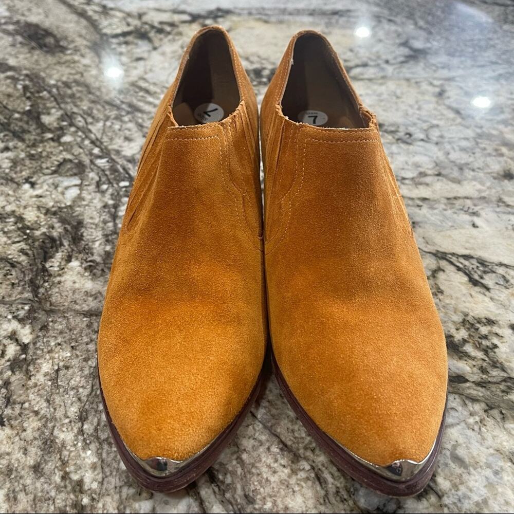 Joie Mustard Suede Western Ankle Booties Size 7 - Picture 2 of 9